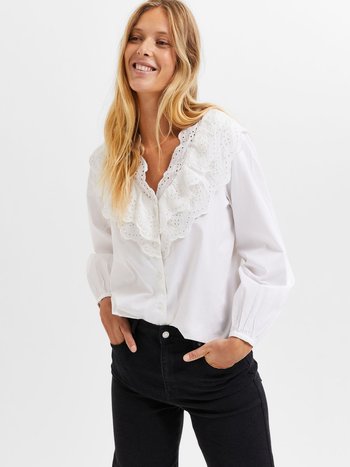 Selected Femme SLF Aika Broderi Collar Shirt White