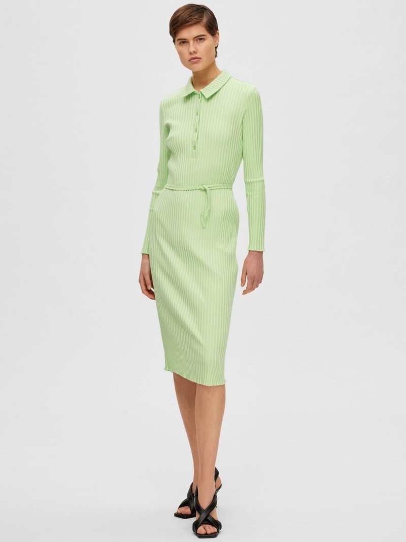 Selected Femme SLF Wilma LS midi dress Pistachio Green