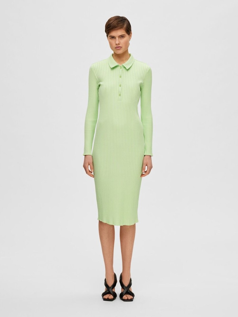 Selected Femme SLF Wilma LS midi dress Pistachio Green