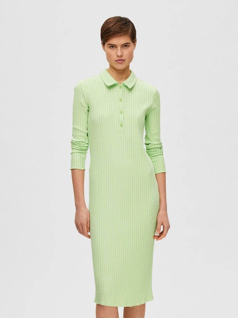 Selected Femme SLF Wilma LS midi dress Pistachio Green