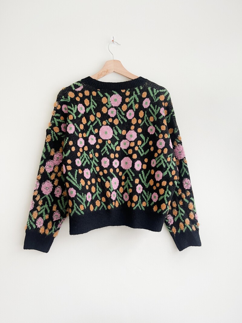 Flower Knitted Sweater Black