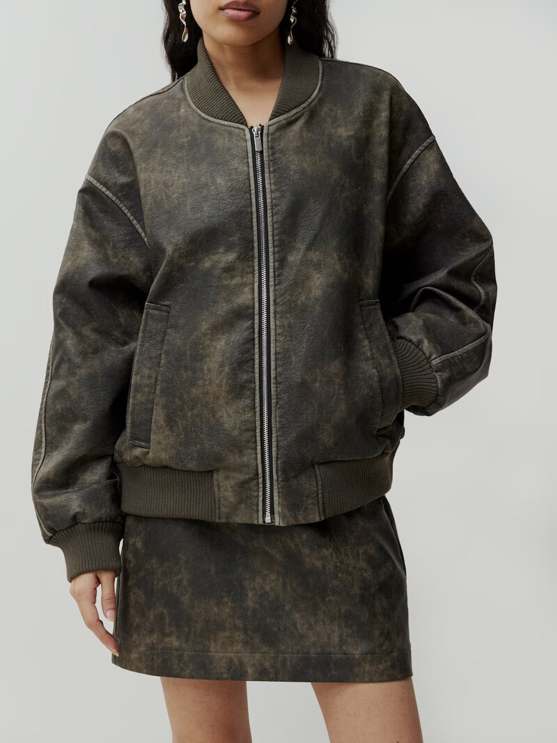 Edited Monisha Vegan Leather Bomber Gray