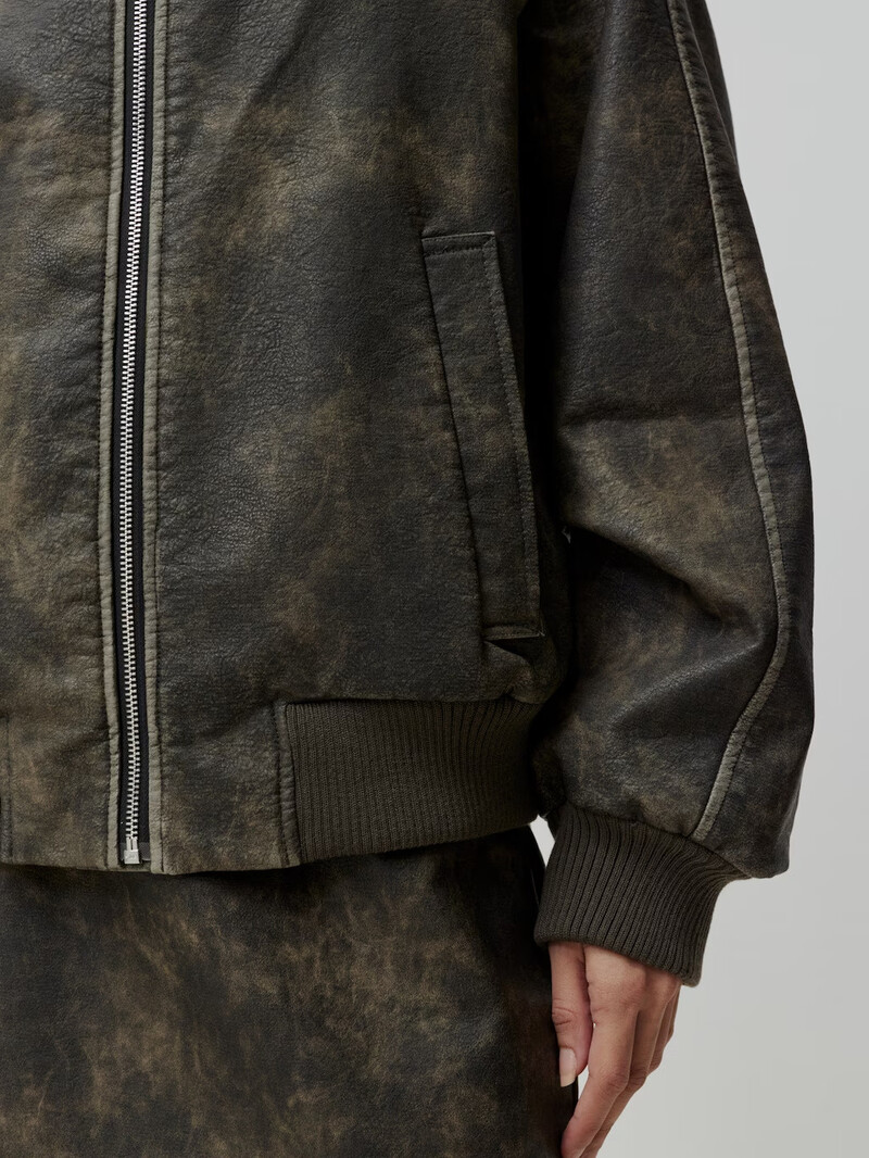 Edited Monisha Vegan Leather Bomber Gray