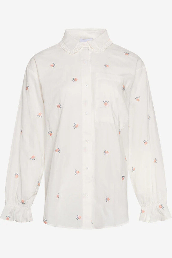 Noella Roberta Frill Shirt White Embroidery