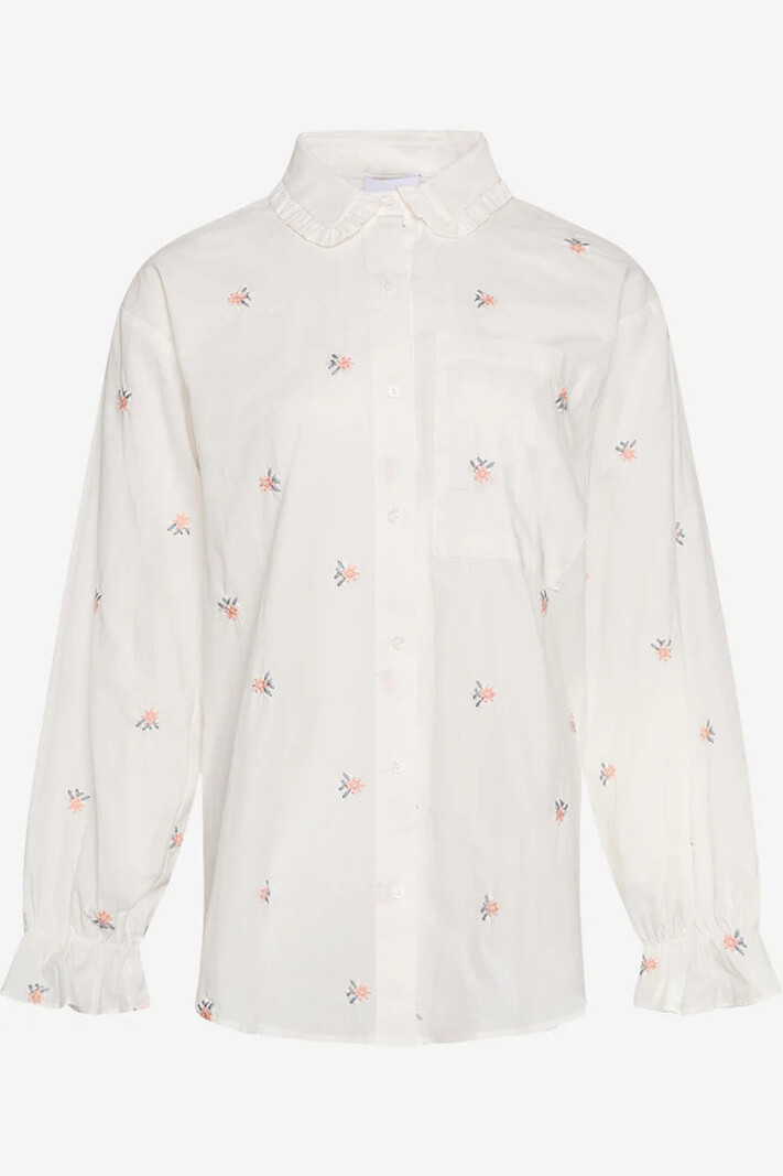 Noella Roberta Frill Shirt Wit Embroidery