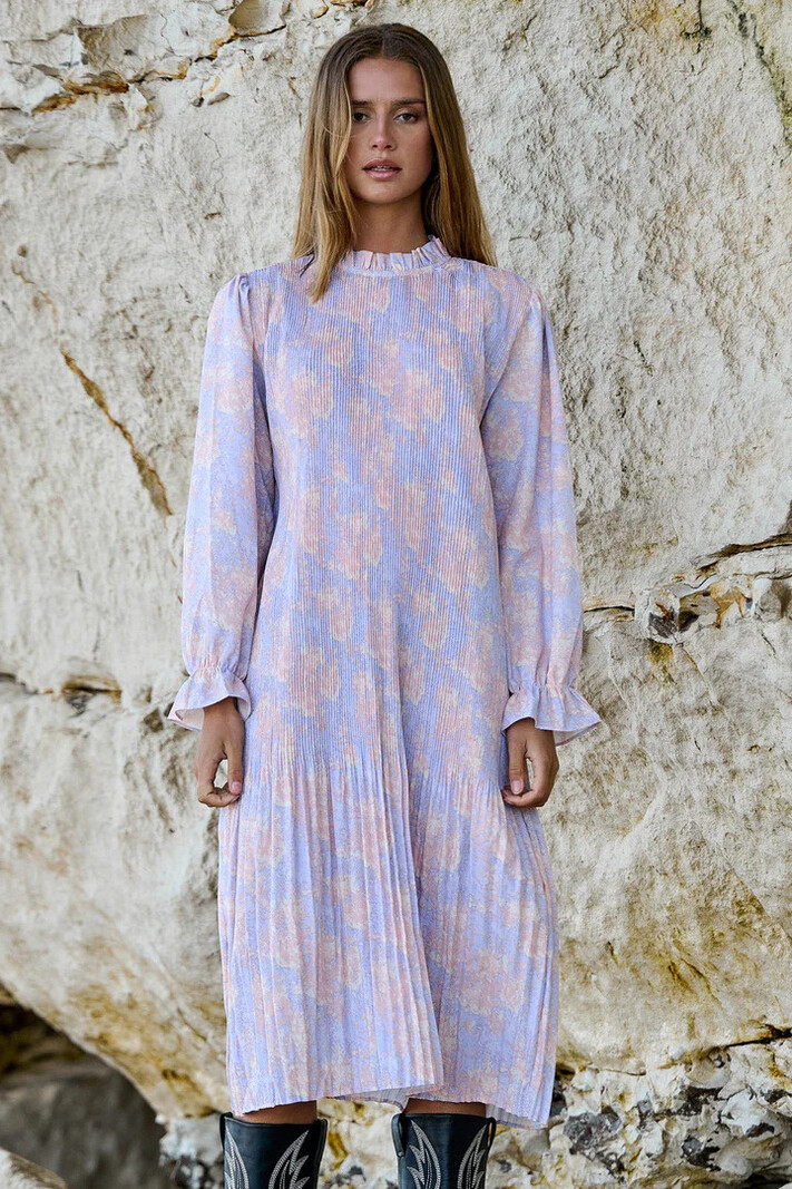 Noella Rebecca Long Dress Lavender Abricot Print