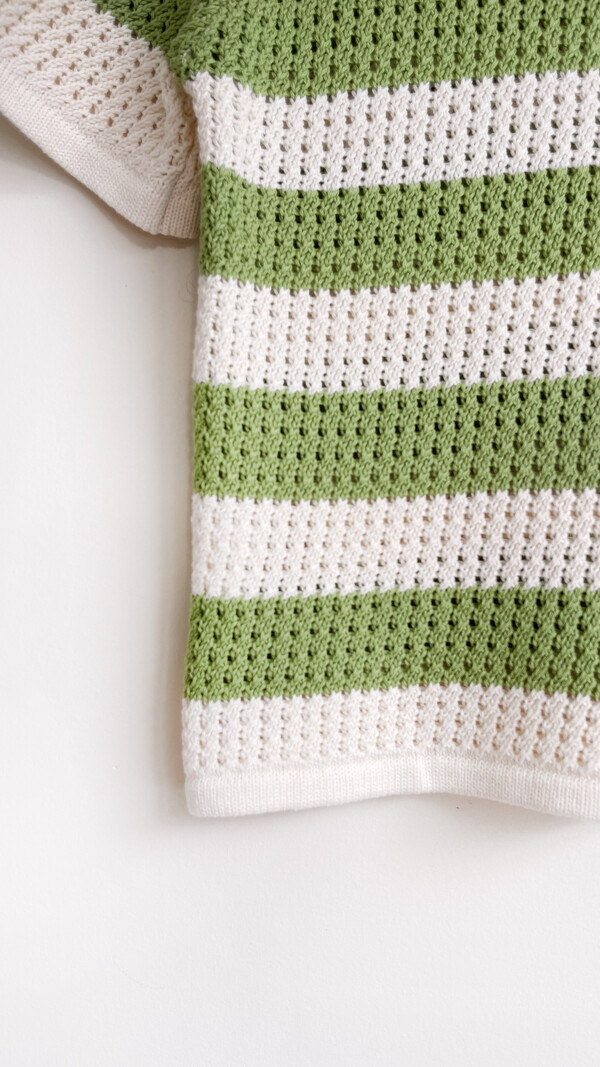 Daphnea Pepa Knitted Polo Green/Creme Striped