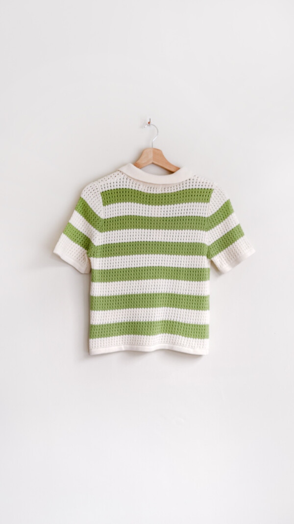 Daphnea Pepa Knitted Polo Green/Creme Striped
