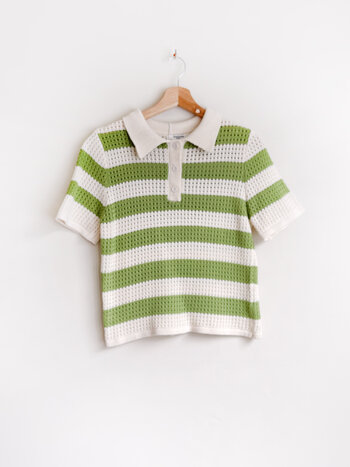 Daphnea Pepa Knitted Polo Green/Creme Striped