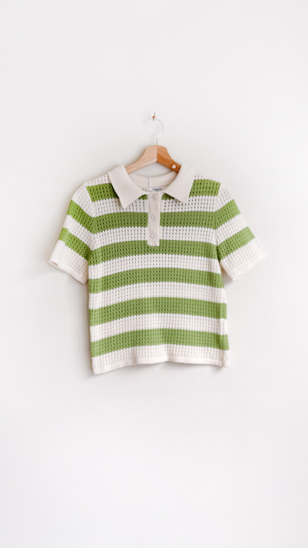 Daphnea Pepa Knitted Polo Green/Creme Striped