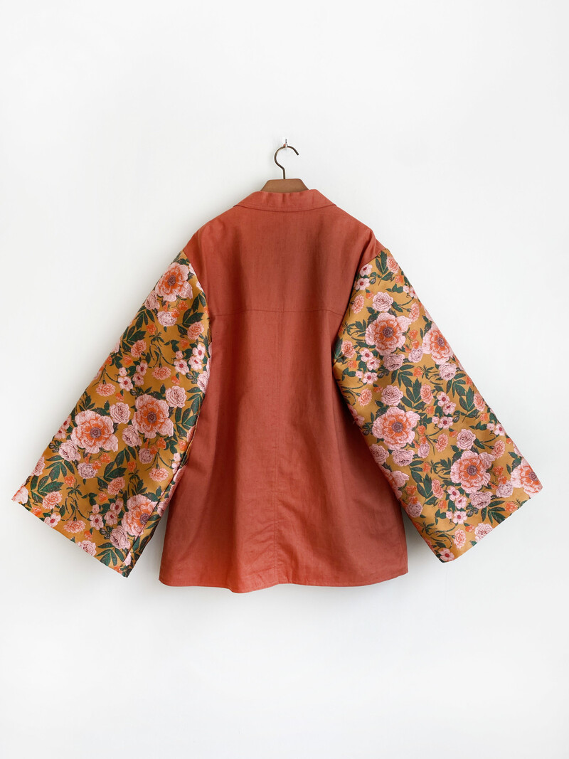 Rebelle Kimono Blazer Orange Orange Flowers  L/XL