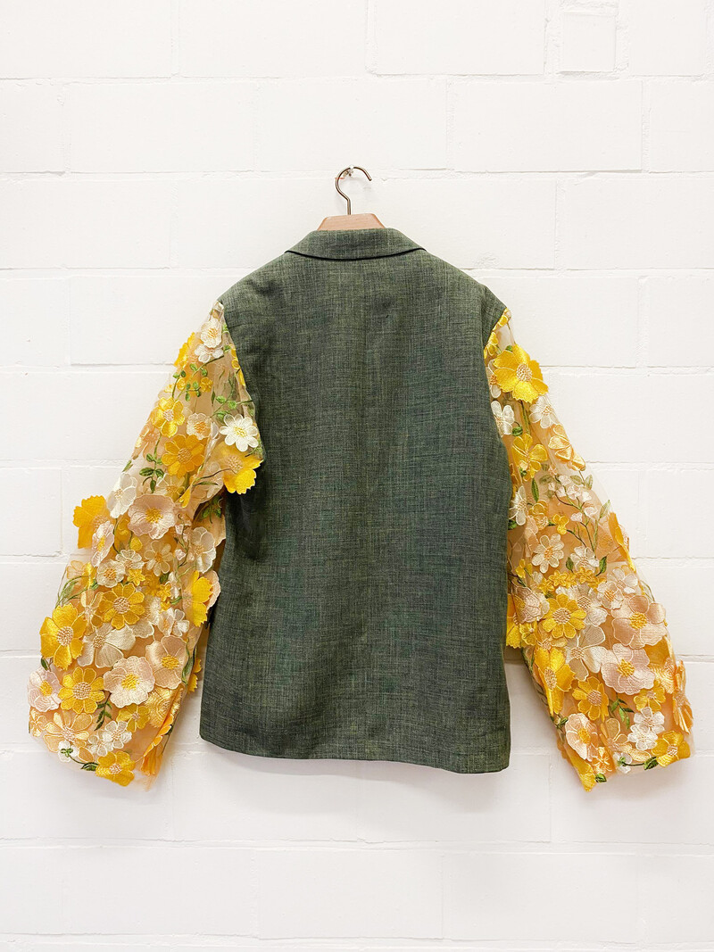 Rebelle Kimono Blazer Green Yellow Flowers M/L