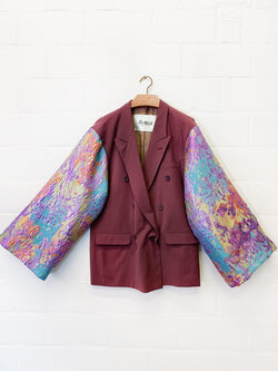 Rebelle Kimono Blazer Burgundy Multi Colour L/XL