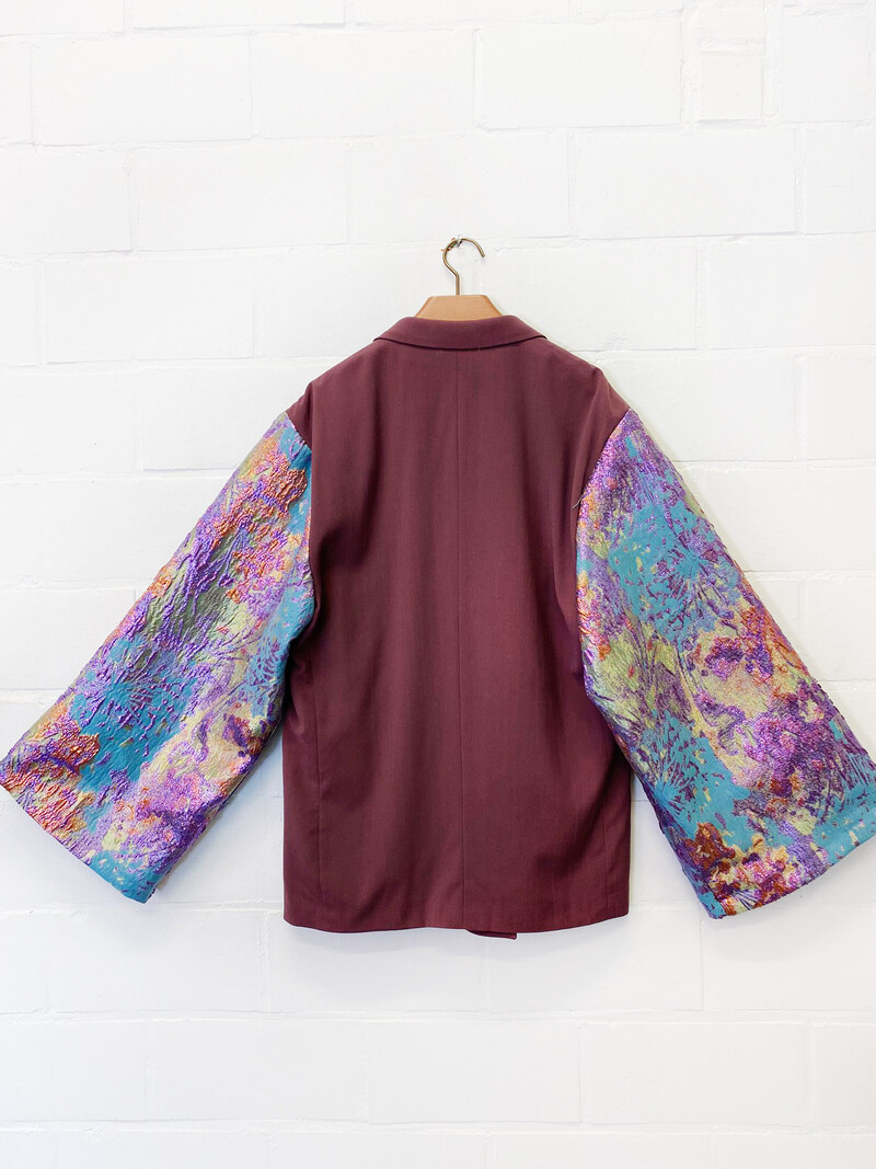 Rebelle Kimono Blazer Burgundy Multi Colour L/XL