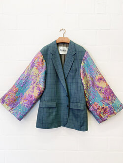 Rebelle Kimono Blazer Blue Check Multi Colour L/XL