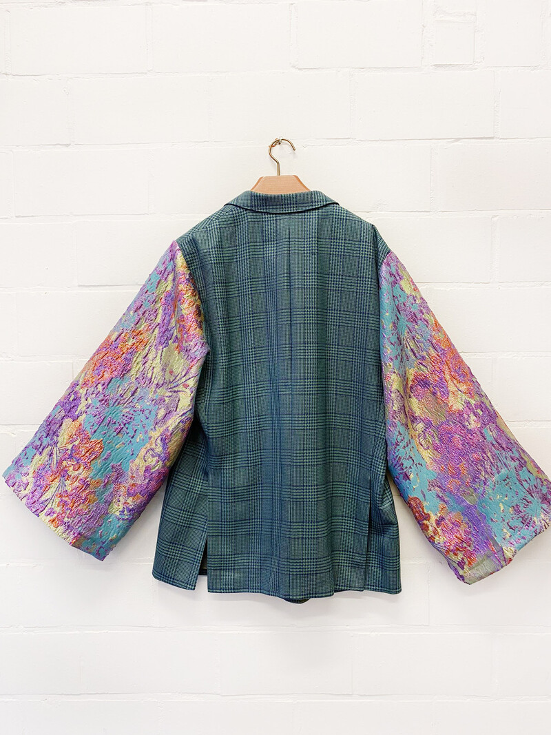 Rebelle Kimono Blazer Blue Check Multi Colour L/XL