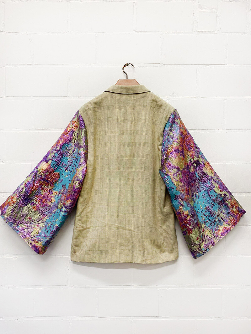 Rebelle Kimono Blazer Light Beige Checks Multicolour M/L
