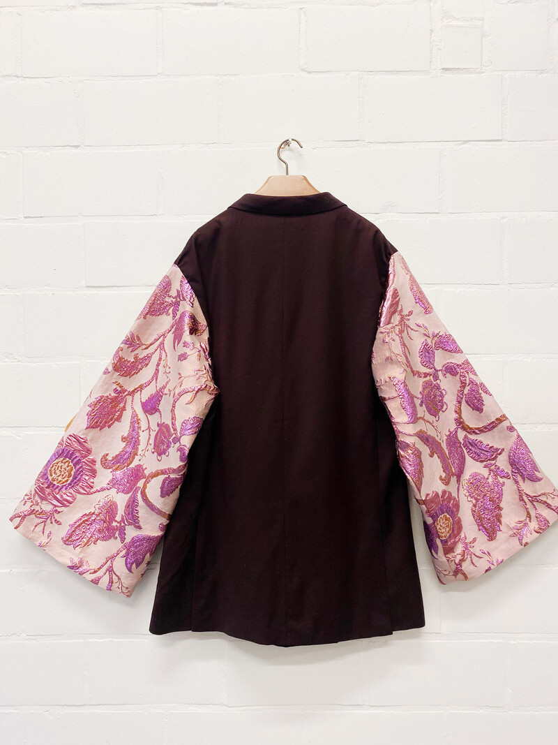 Rebelle Kimono Blazer Burgundy Pink Flowers L/XL