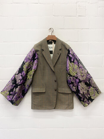 Rebelle Kimono Blazer Checks Black Mesh Flower L/XL