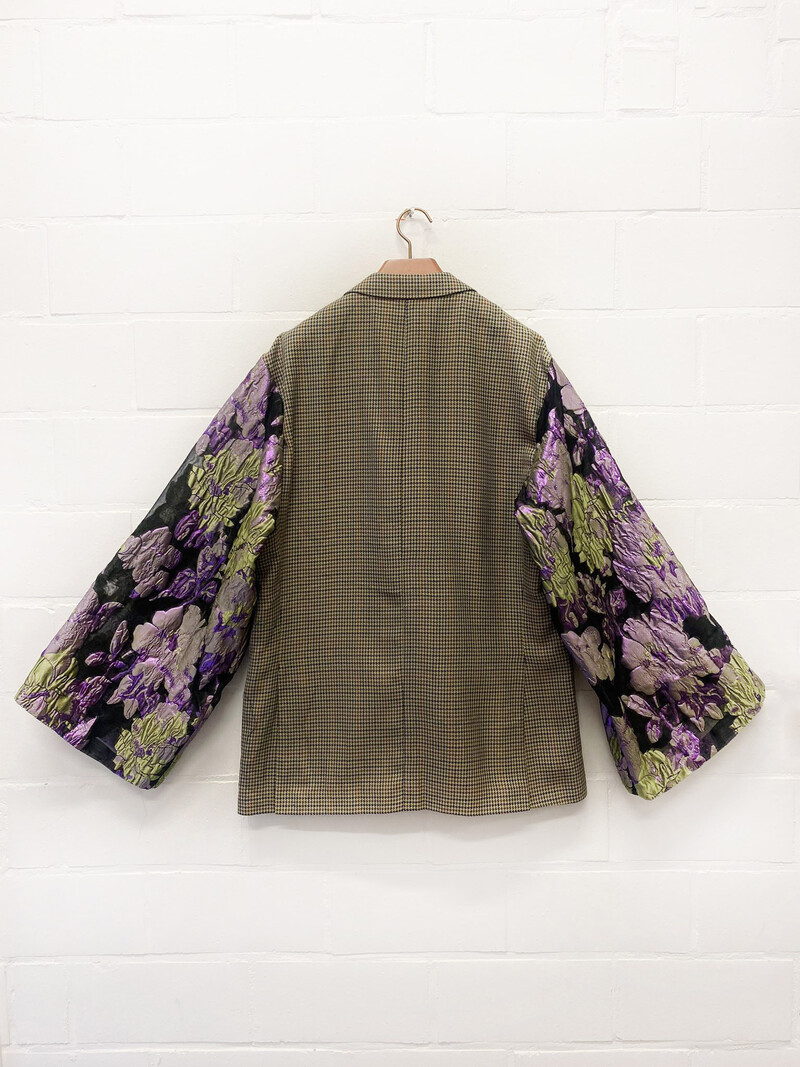 Rebelle Kimono Blazer Checks Black Mesh Flower L/XL