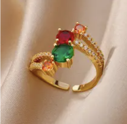 Vintage Look Ring Colorful Zirkonia Christal