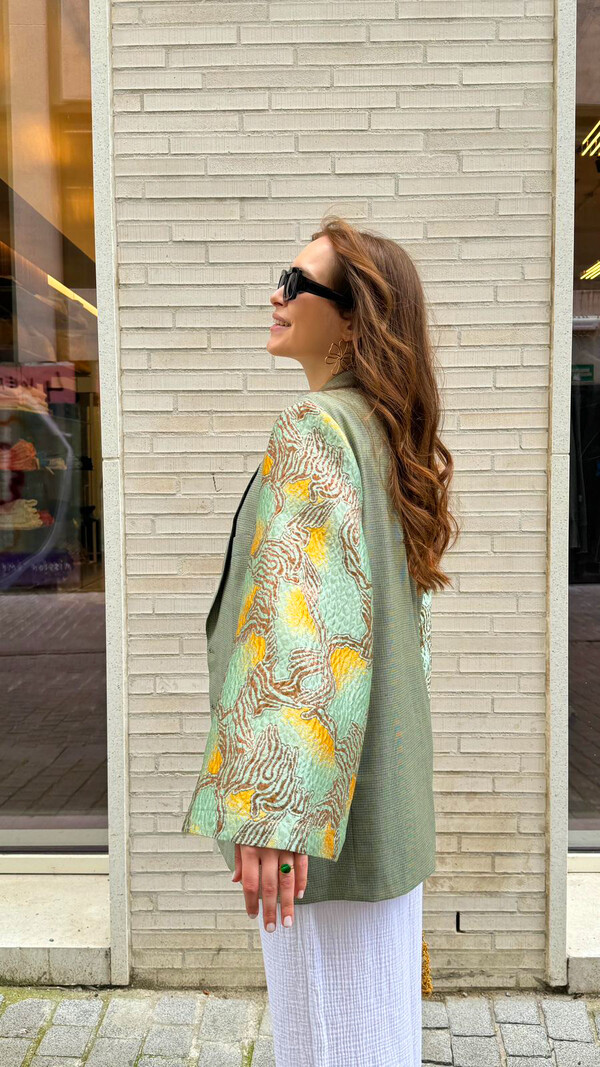 Rebelle Kimono Blazer Green Checks Blue M/L