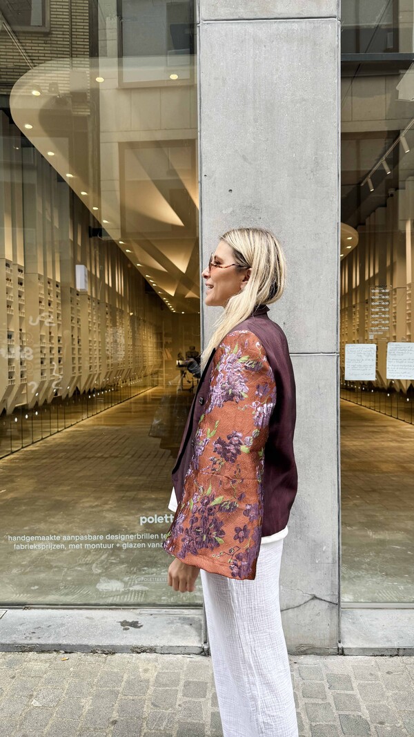 Rebelle Kimono Blazer Burgundy Orange Flowers