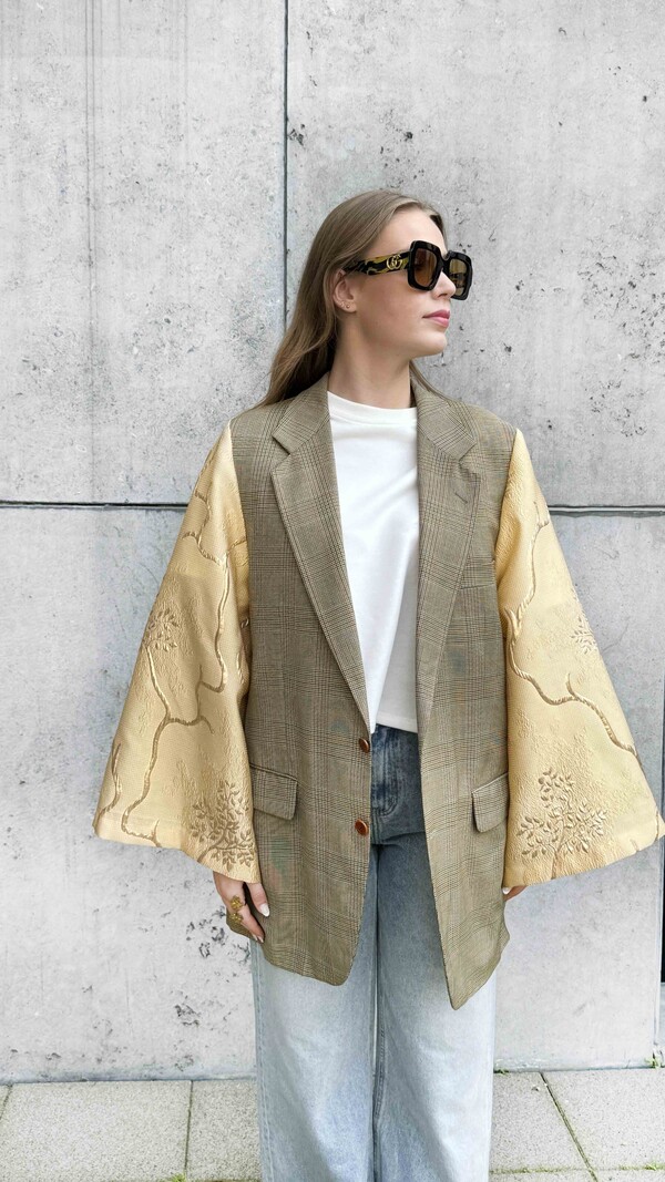 Rebelle Kimono Blazer Yellow Mini Checks L/XL