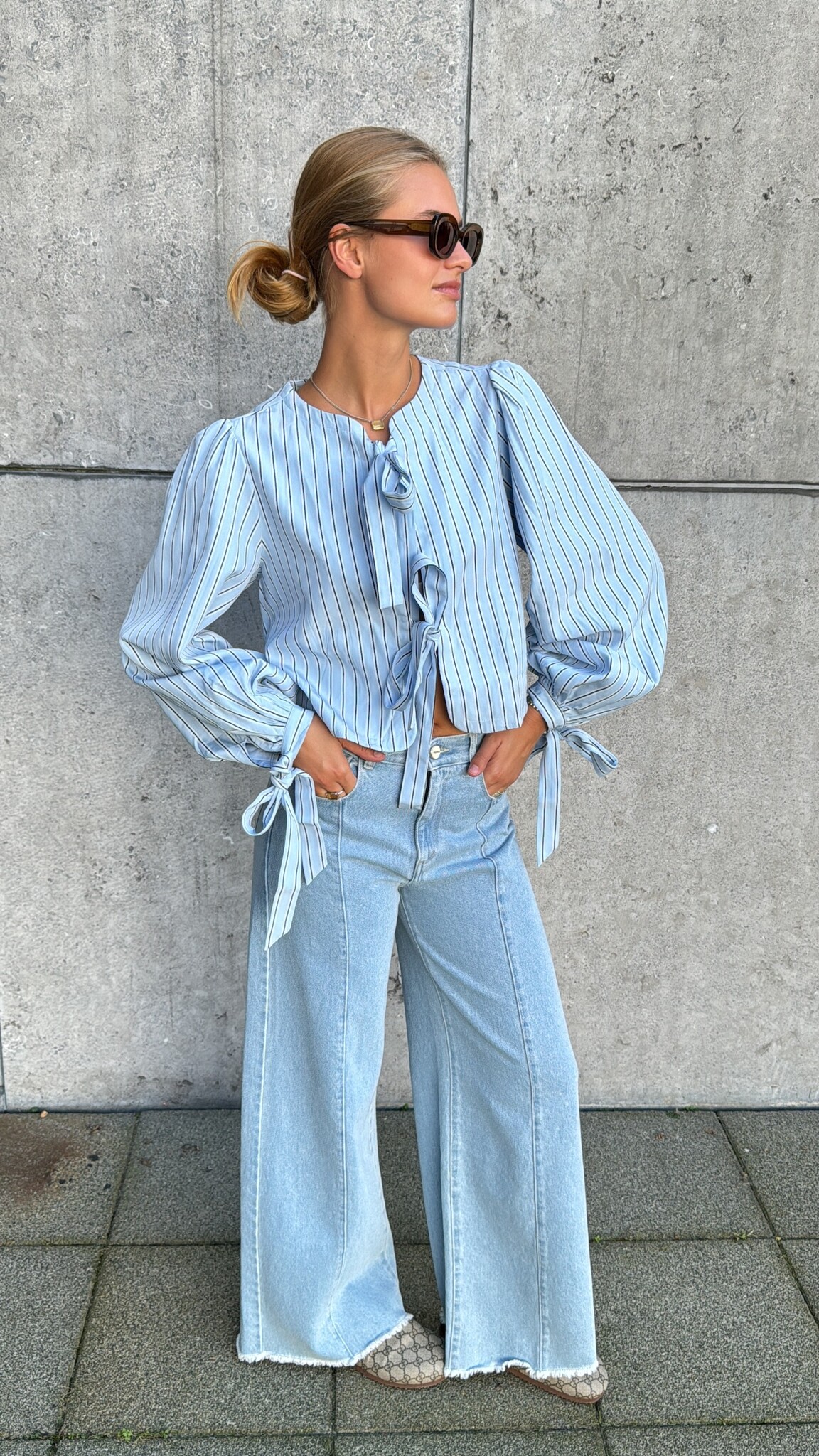 IMPREVU Denim Pants Palazzo Light Blue