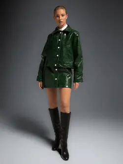 LAAGAM Lena Green Faux Leather Jacket