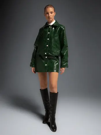 LAAGAM Lena Green Faux Leather Jacket