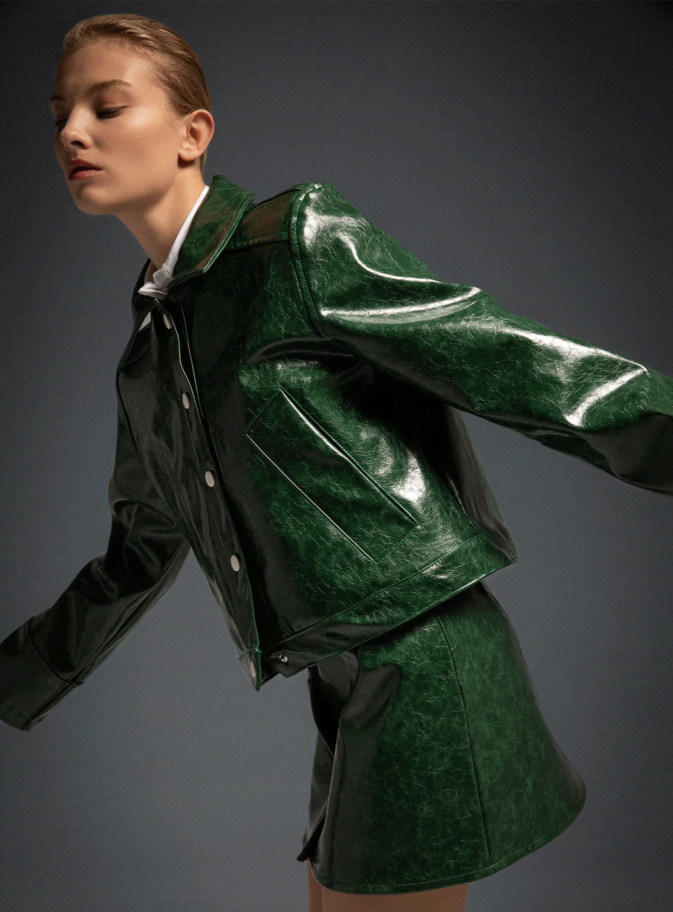 LAAGAM Lena Green Faux Leather Jacket