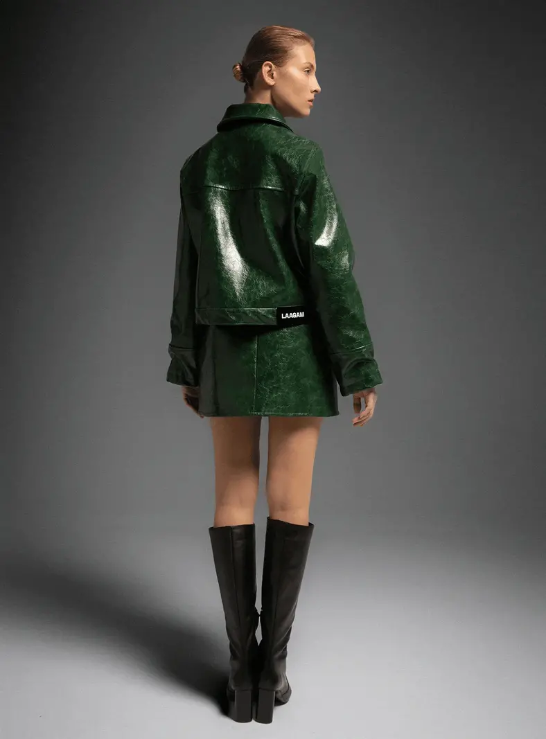 LAAGAM Lena Green Faux Leather Jacket
