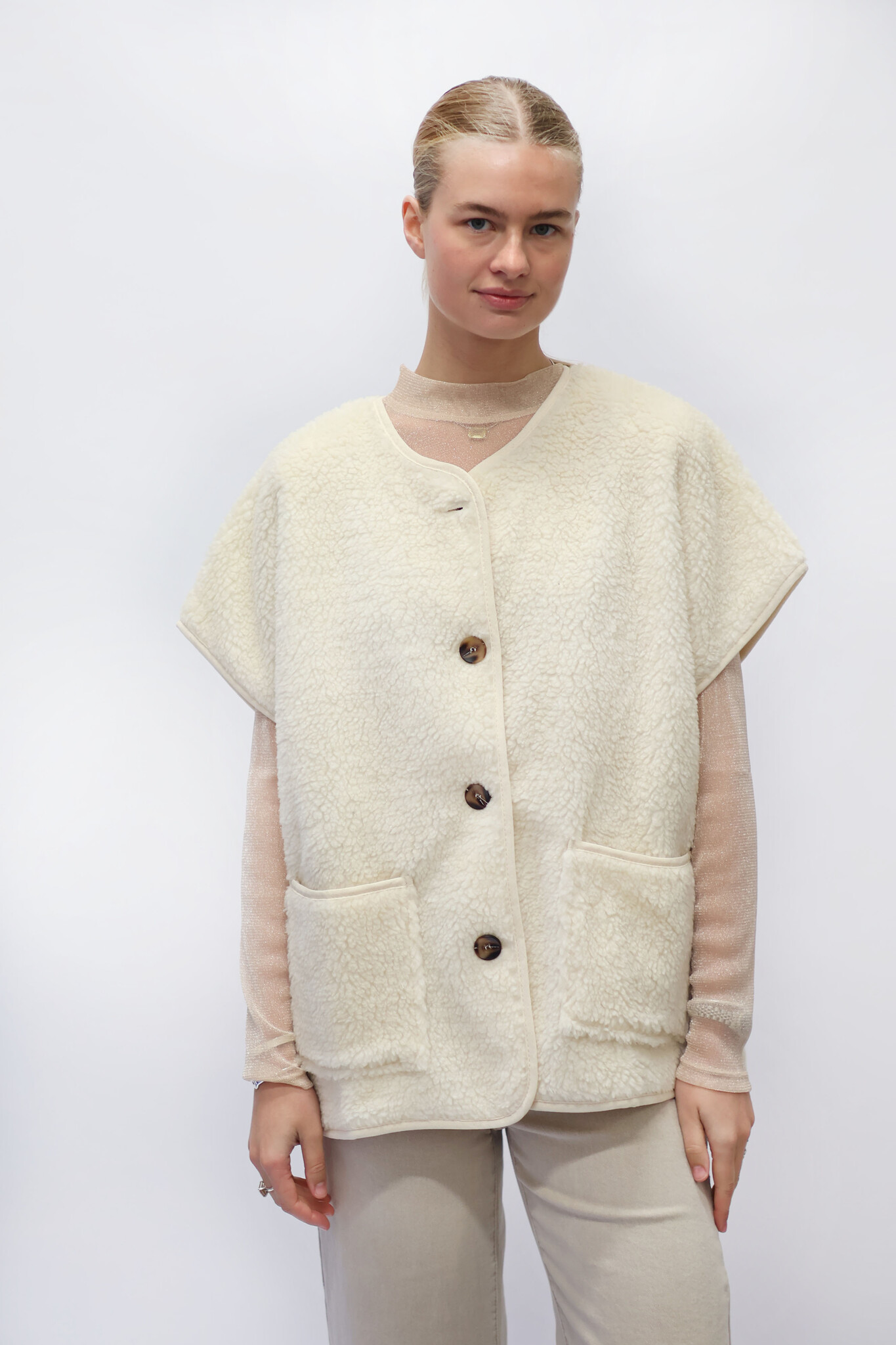 Elsa Teddy Gilet White TU