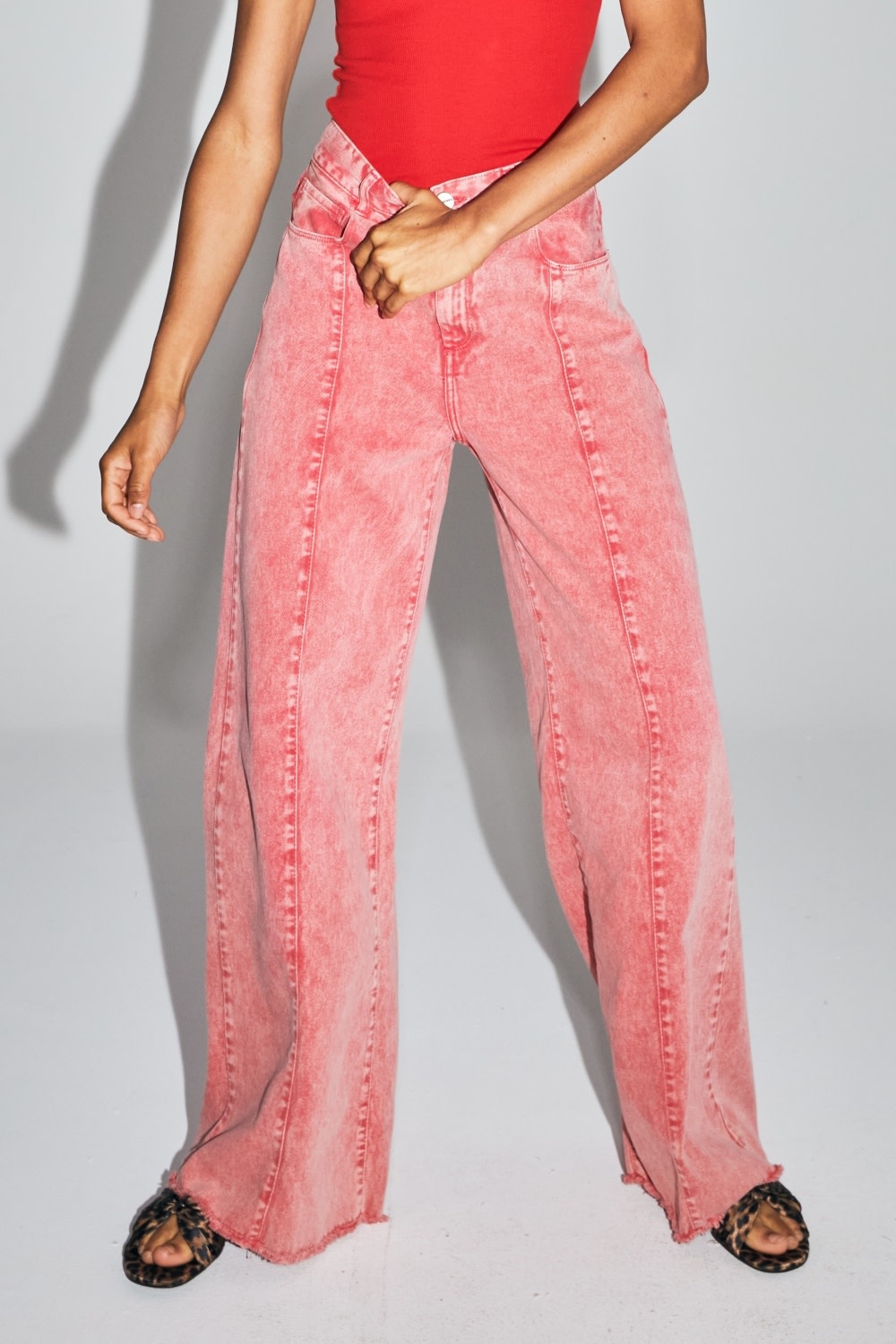 IMPREVU Denim Pants Palazzo Red