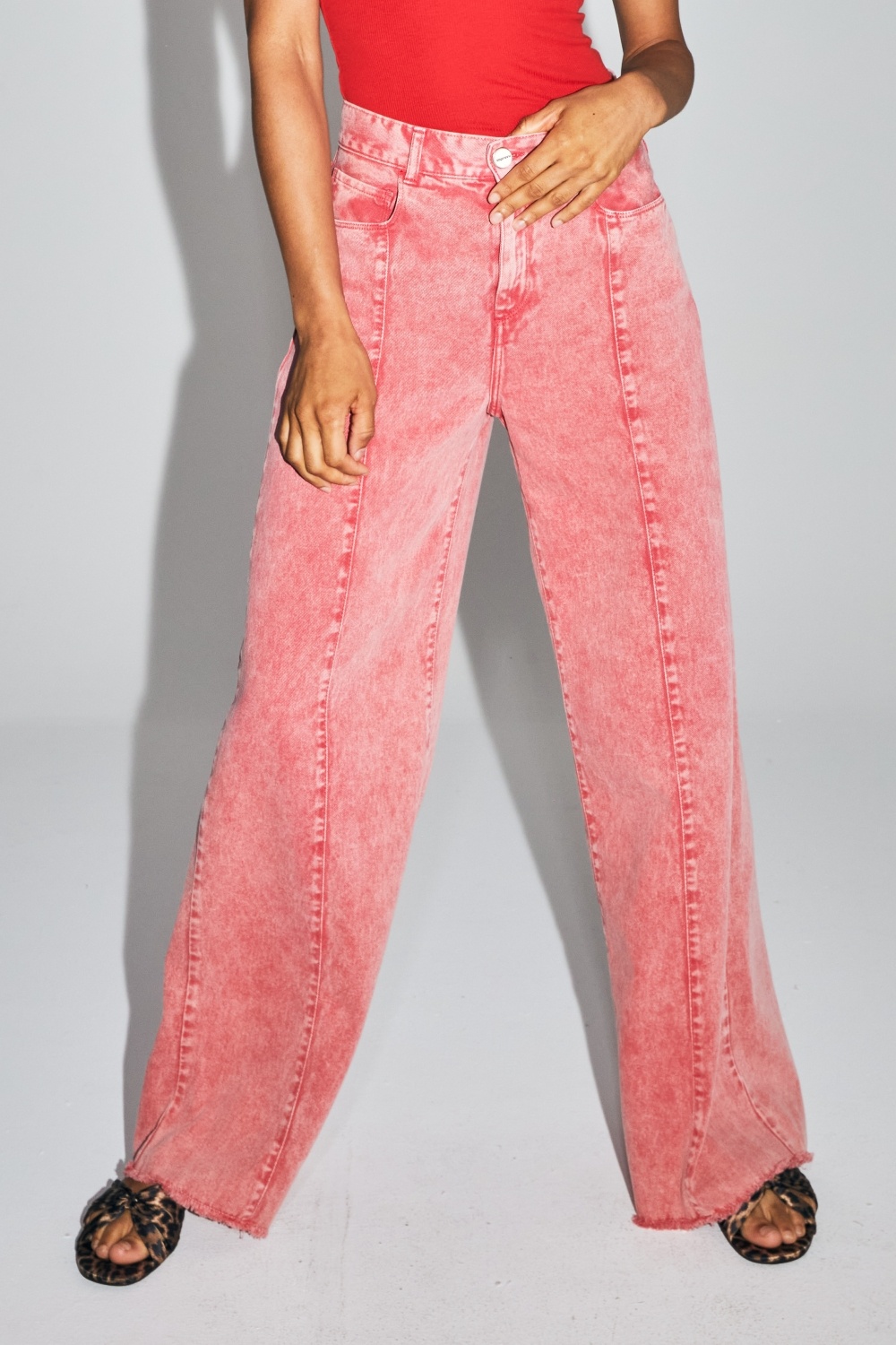 IMPREVU Denim Pants Palazzo Red