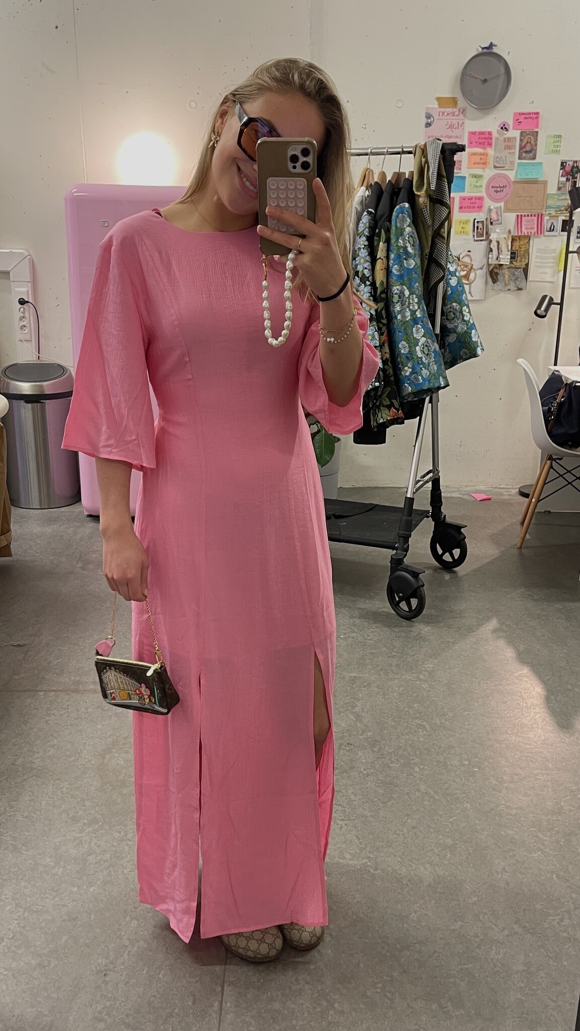 LAAGAM Morgan Textured Midi Dress Pink