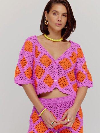 HARPER & YVE Bente SS Shirt Vivid Viola - Sunset Orange