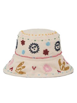 BECK SONDERGAARD Beaded Bucket Hat Birch White