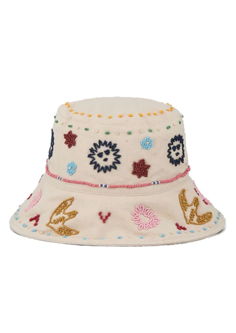 BECK SONDERGAARD Beaded Bucket Hat Birch White