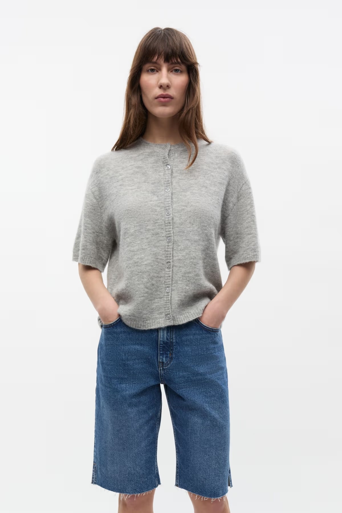 ENVII Enada SS Cardigan Light Grey Melange