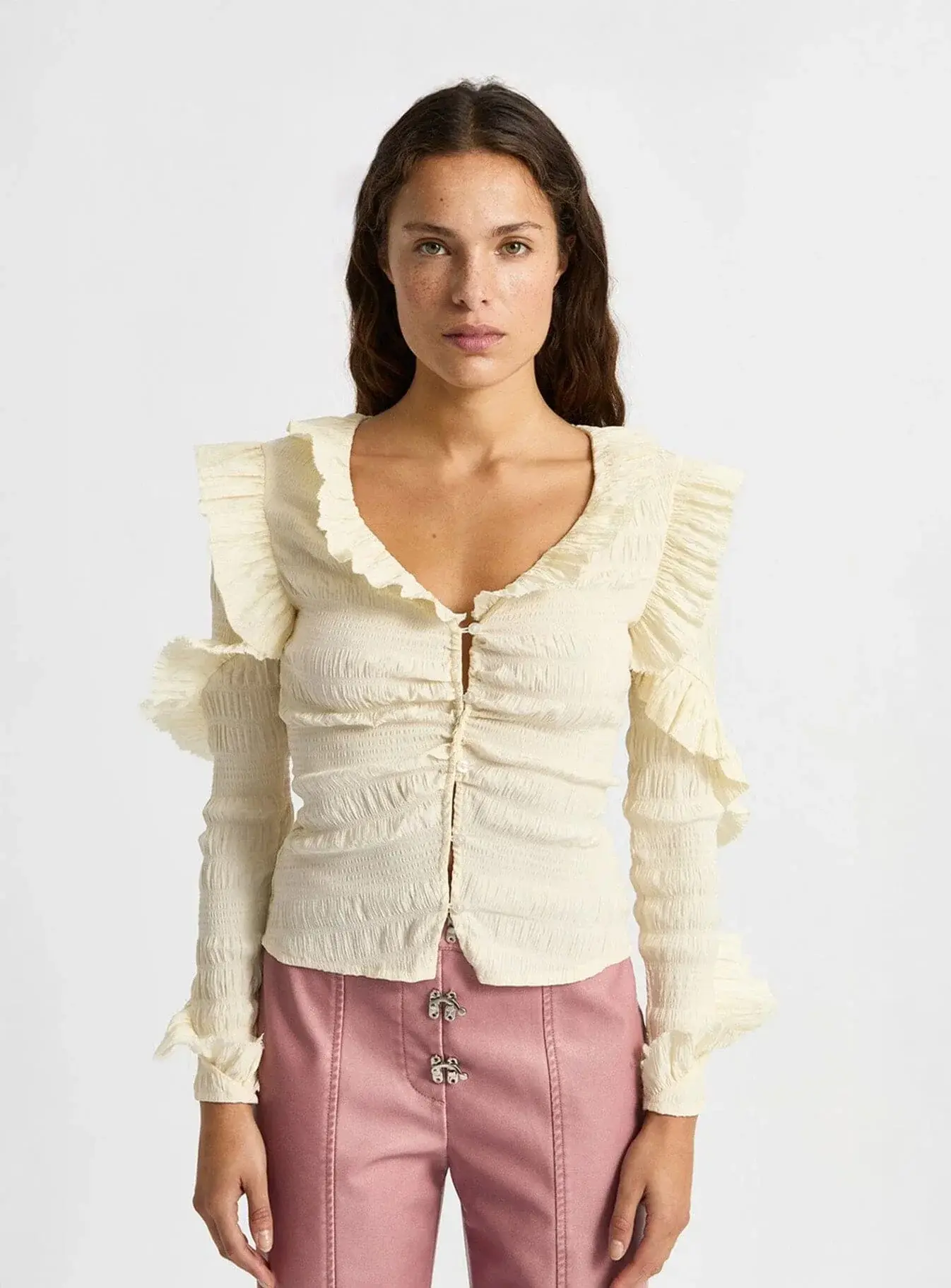 LAAGAM Maddie Ecru Ruffle Top