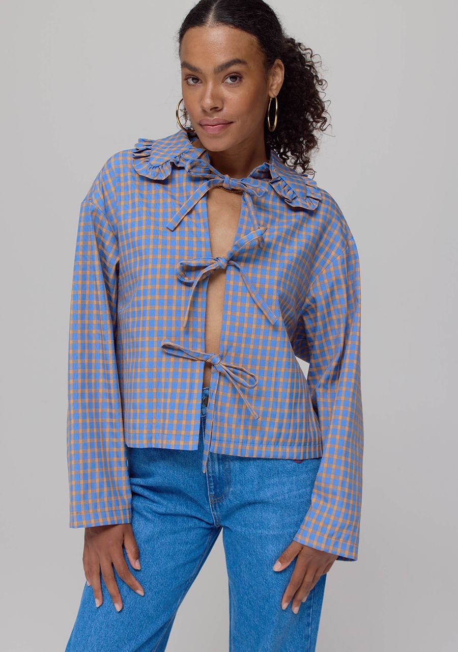 HARPER & YVE Lola Blouse - Checked Orange Blue