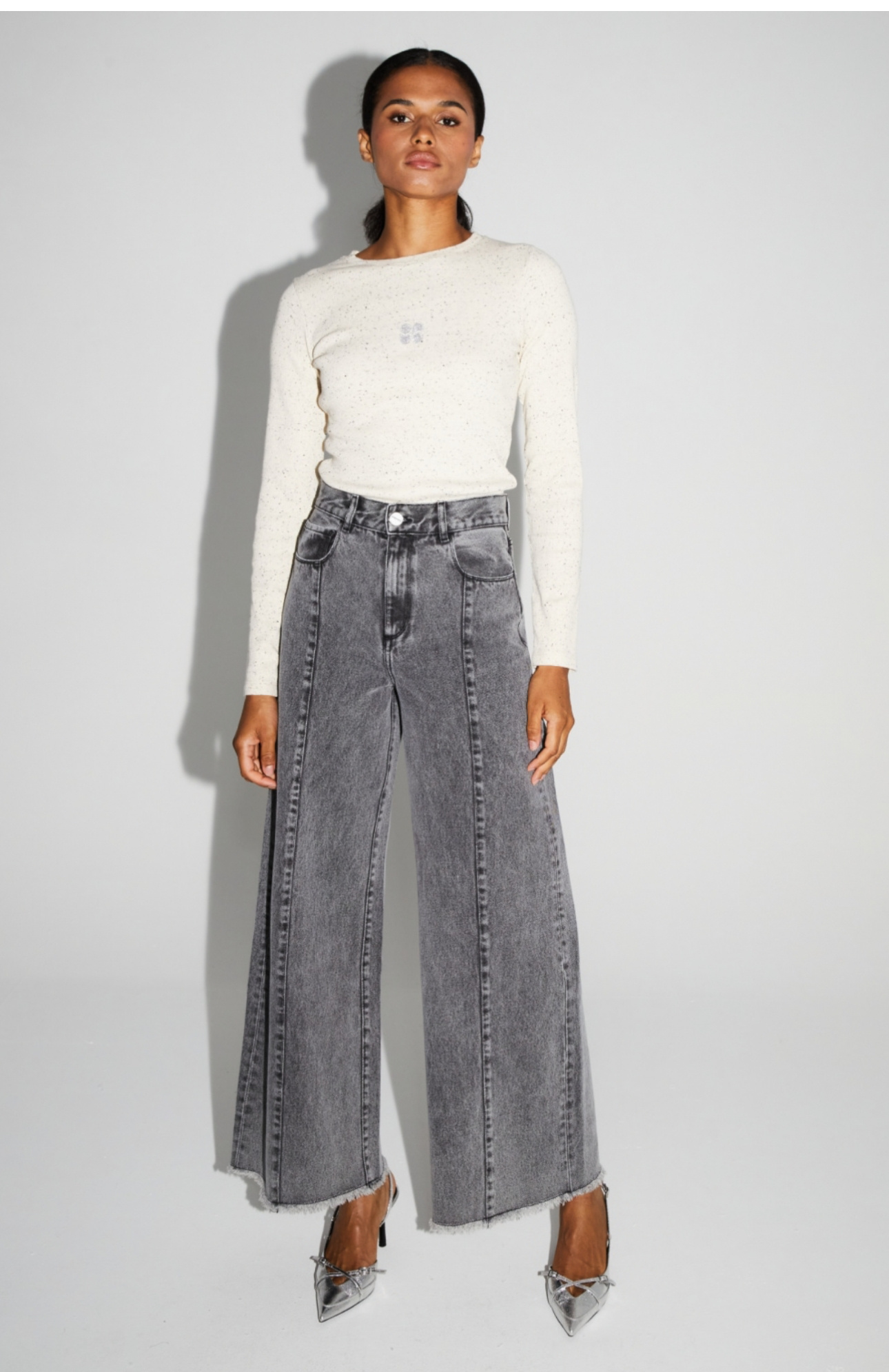 IMPREVU Palazzo Denim Pants - Dark Grey