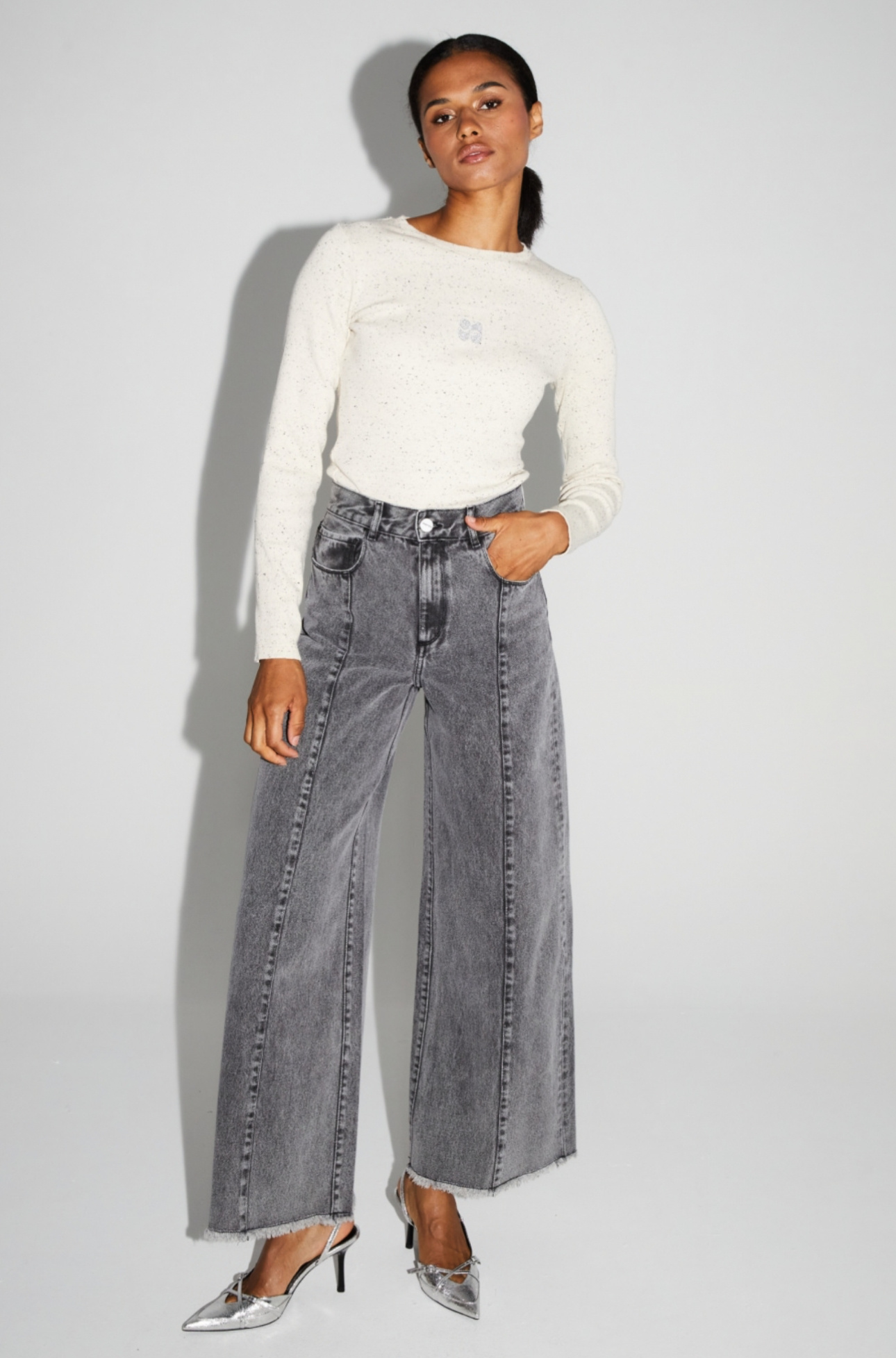 IMPREVU Palazzo Denim Pants - Dark Grey