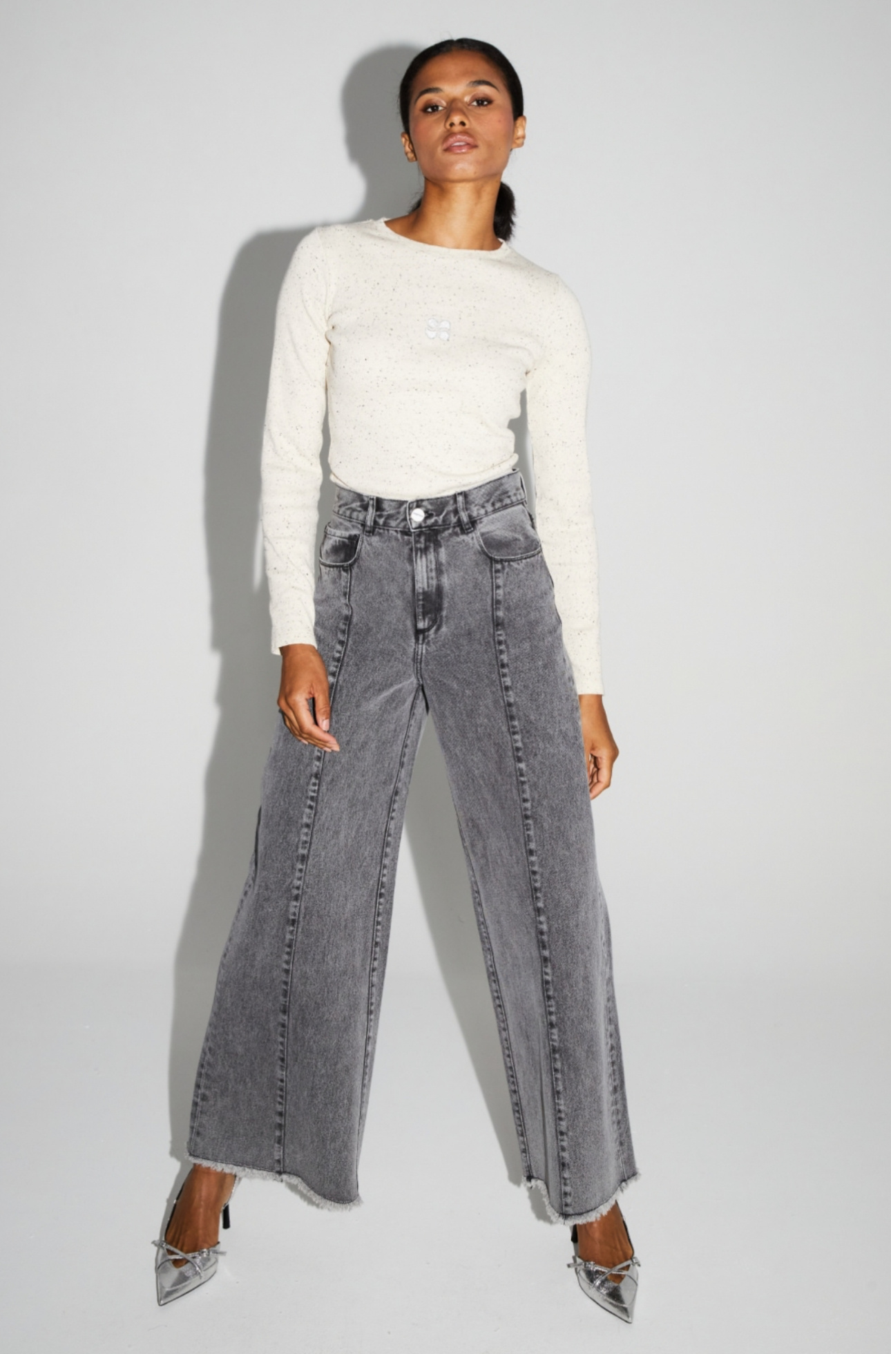 IMPREVU Palazzo Denim Pants - Dark Grey