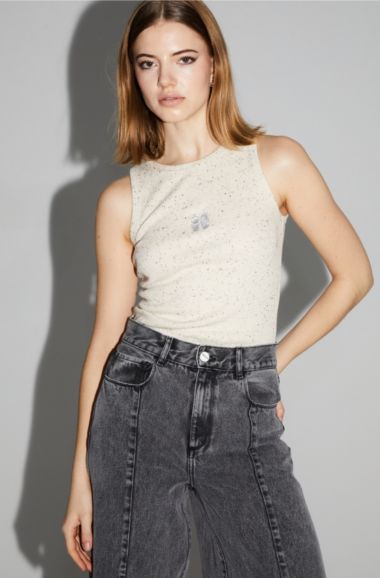 IMPREVU Palazzo Denim Pants - Dark Grey