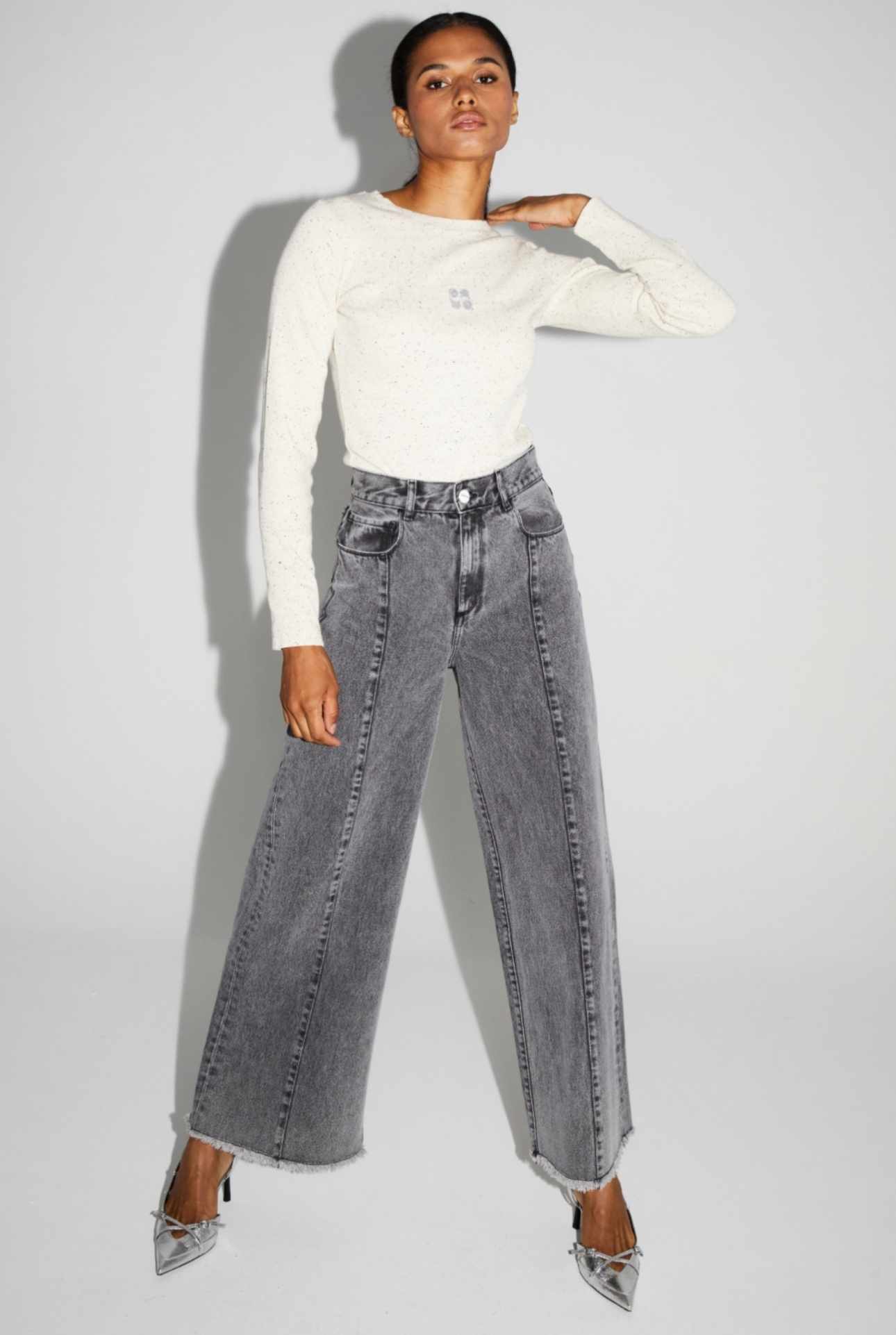 IMPREVU Palazzo Denim Pants - Dark Grey