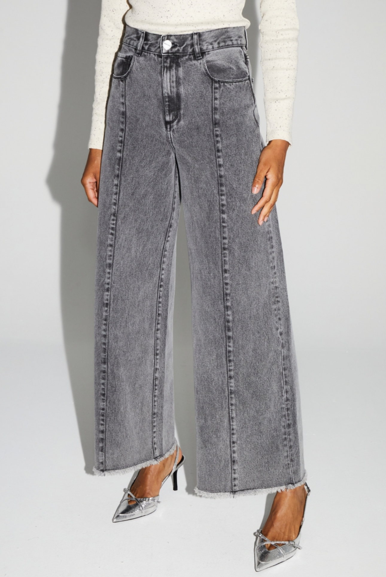 IMPREVU Palazzo Denim Pants - Dark Grey