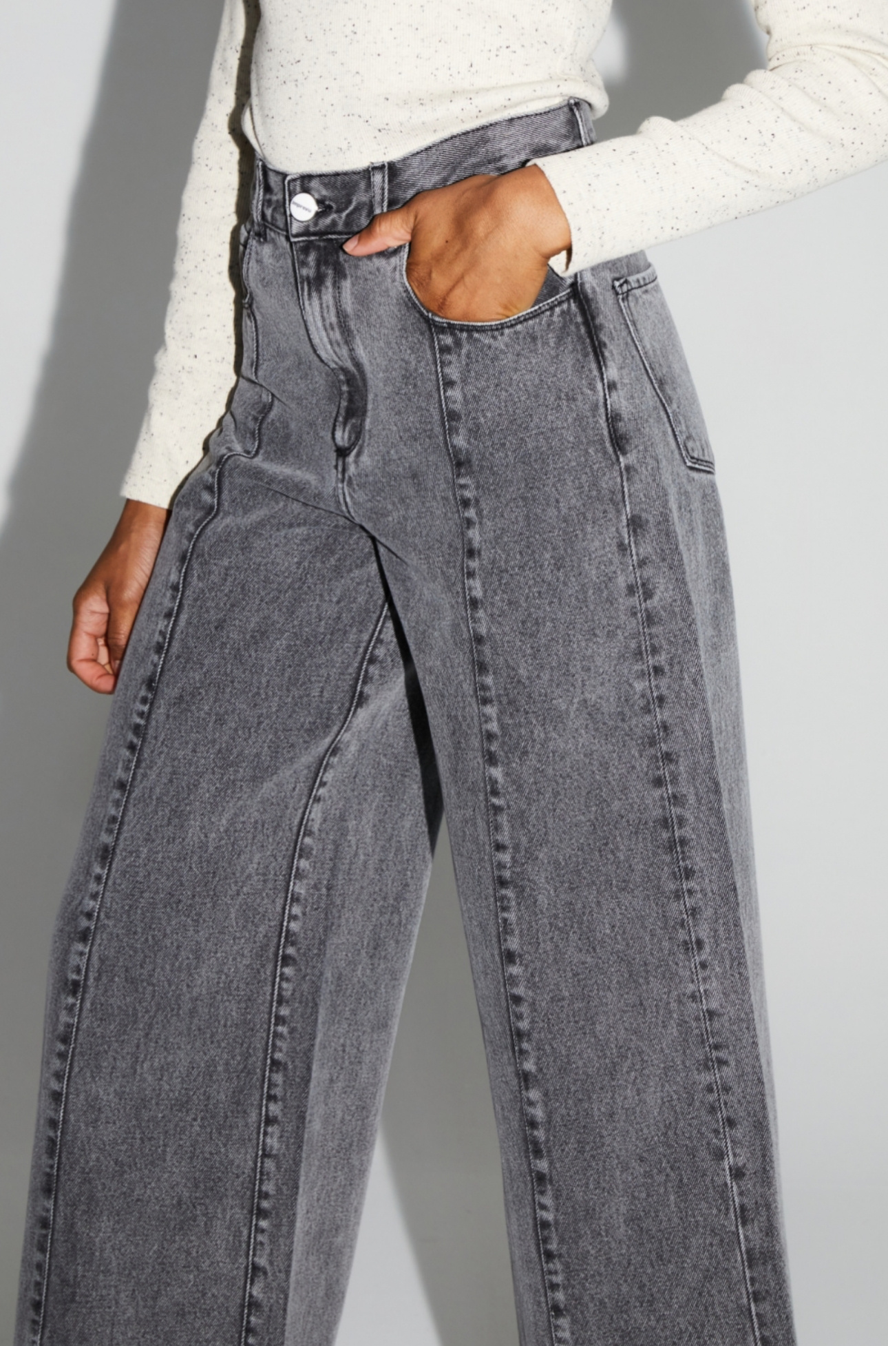 IMPREVU Palazzo Denim Pants - Dark Grey